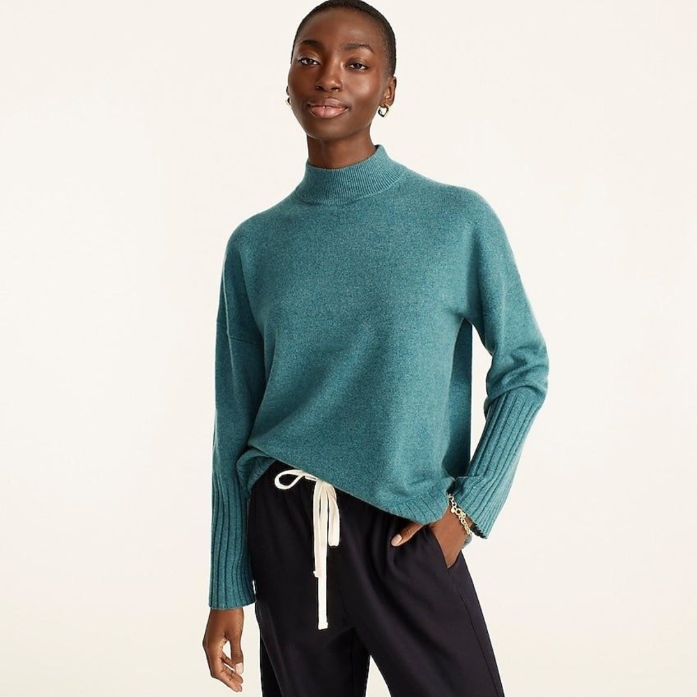 Loft Long Sleeve Cashmere Sweater Mock Neck Turquoise Blue Size Small
